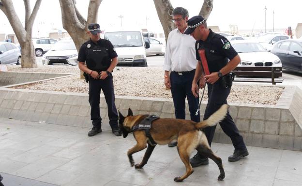 Adra presenta a su primer perro policía, especialista en marihuana y cocaína