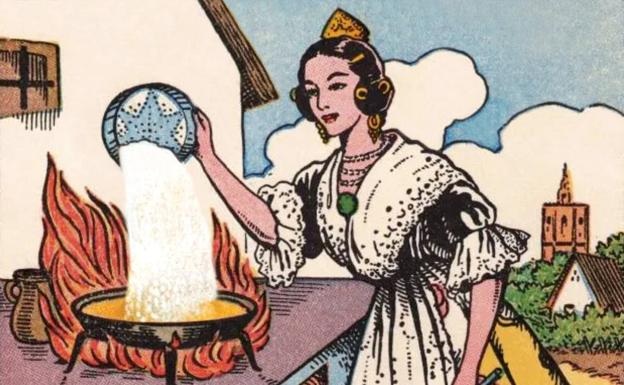 Ilustración publicitaria de arroz publicada en los años 50. 