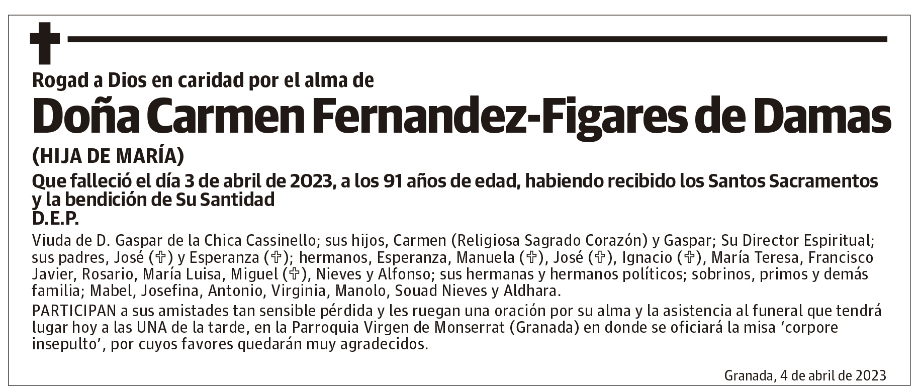 Doña Carmen Fernandez-Figares de Damas