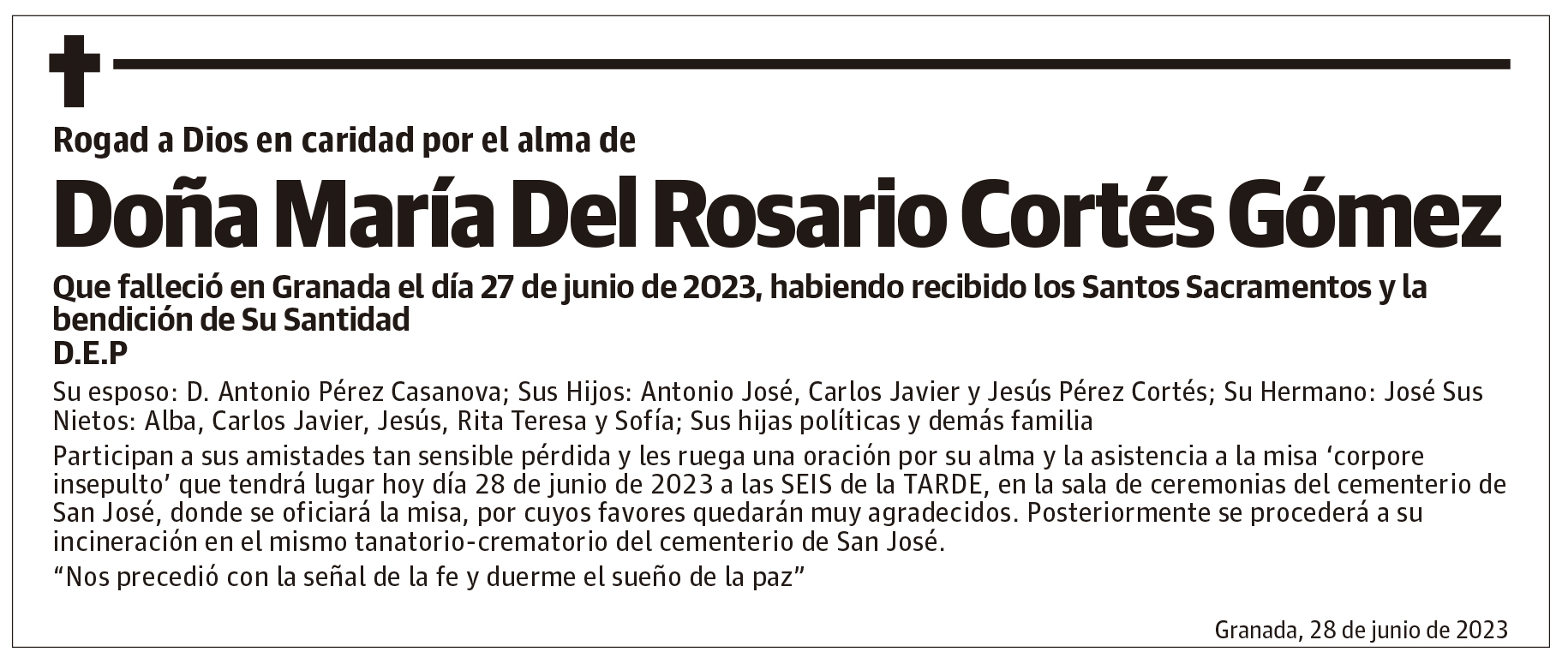 Doña María Del Rosario Cortés Gómez
