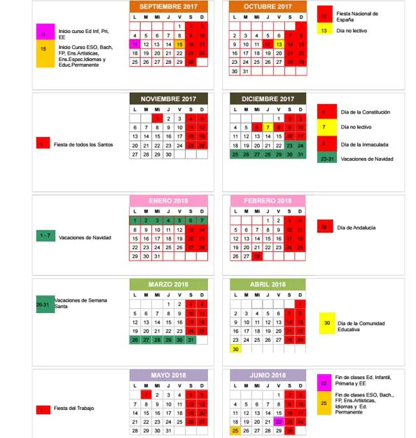 calendario escolar junta de andalucia 2018 granada